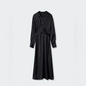 Mango Black Midi Wrap-Style Shirt Dress